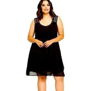 Torrid Black Empire Waisted Studded Strappy Chiffon‎ Dress Size 1